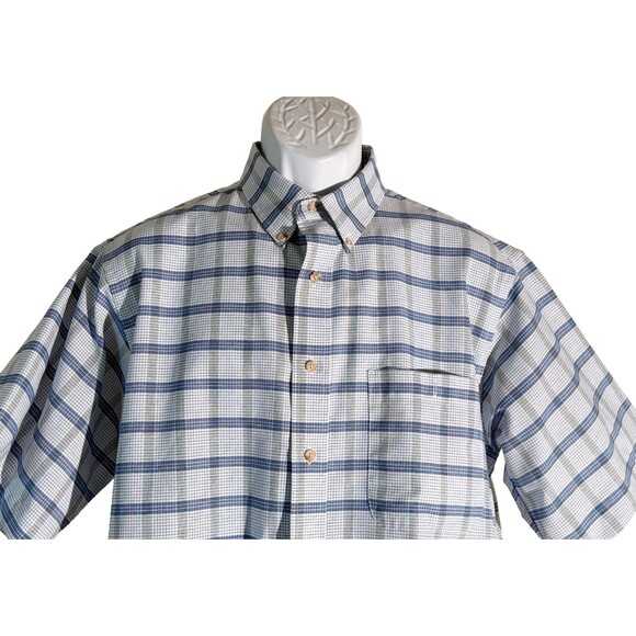 JOHN ASHFORD Men's,Short Sleeve Button Down Plaid Shirt Blue White Medium - Picture 2 of 5